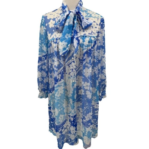 Vera Other - Vera Formfit Rogers Sheer Blue Floral Nightgown Housecoat Elegant Vintage Size S